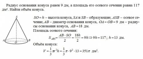 Боковой поверхности конуса если его радиус равен 2 дм а образующая 9дм