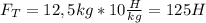 F_T=12,5kg*10 \frac{H}{kg}=125H