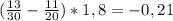 ( \frac{13}{30} - \frac{11}{20} )*1,8=-0,21