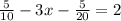 \frac{5}{10} - 3x- \frac{5}{20}=2