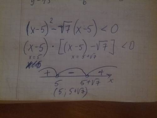 Решите неравенство (x-5)^2< √7(x-5) последнее (х-5) не под корнем только 7 под корнем