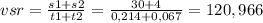 vsr= \frac{s1+s2}{t1+t2} = \frac{30+4}{0,214+0,067} =120,966