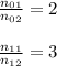 \frac{n_{01}}{n_{02}}=2 \\ \\ \frac{n_{11}}{n_{12}}=3