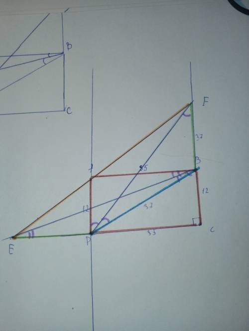 Впрямоугольнике abcd стороны ab = 35, ad = 12. биссектриса угла abd пересекает прямую cd в точке e,