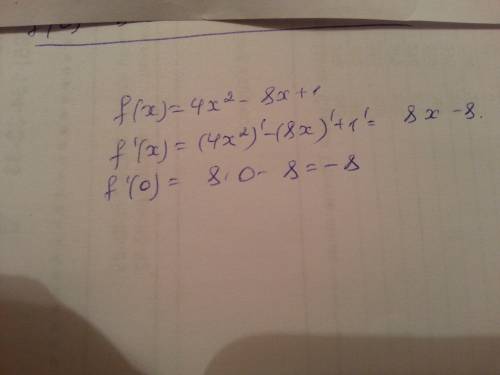 Найдите производную функции f(x)=4x^2-8x+1 в точке x_0 , пользуясь определением производной.