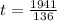 t= \frac{1941}{136}