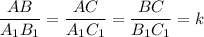 \displaystyle \frac{AB}{A_1B_1} =\frac{AC}{A_1C_1} =\frac{BC}{B_1C_1} =k