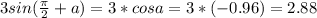 3sin(\frac{\pi}{2}+a)=3*cosa=3*(-0.96)=2.88