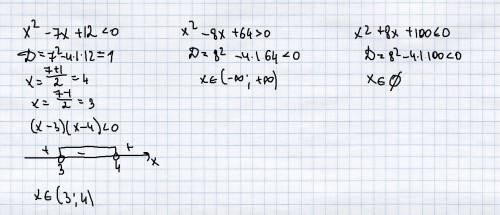 Тема : решение квадратных неравенств методом параболы и методом интервала решите : 1) x^2 - 7x + 12
