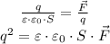 \ \ \ \ \frac{q}{\varepsilon\cdot \varepsilon_0\cdot S} =\frac{\vec{F}}{q} \\ &#10;q^2=\varepsilon\cdot \varepsilon_0\cdot S\cdot \vec{F} &#10;