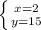 \left \{ {{x=2} \atop {y=15}} \right.