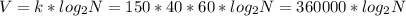 V = k* log_{2}N=150*40*60*log_{2}N=360000*log_{2}N