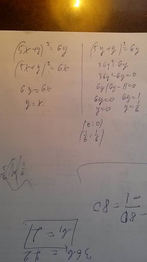 Решите систему уравнений: (5×+y) во 2 степени =6y (5×+y) во 2 степени =6× : 3 только с решением, : з