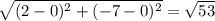 \sqrt{(2-0)^2+(-7-0)^2} = \sqrt{53}