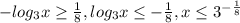 - log_{3} x \geq \frac{1}{8} ,log_{3} x \leq - \frac{1}{8} ,x \leq 3^{- \frac{1}{8} }