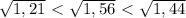 \sqrt{1,21}\ \textless \ \sqrt{1,56}\ \textless \ \sqrt{1,44}