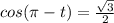 cos( \pi -t)= \frac{ \sqrt{3} }{2}