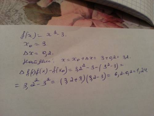 Надо решить дано: f(x)= x²-3 xo=3 δх=0.2 найти : δу