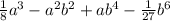 \frac{1}{8} a^{3} - a^{2} b^{2} +a b^{4} - \frac{1}{27} b^{6}