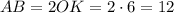 AB=2OK=2\cdot6=12