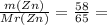 \frac{m(Zn)}{Mr(Zn)} = \frac{58}{65} =