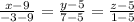 \frac{x-9}{-3-9}= \frac{y-5}{7-5}= \frac{z-5}{1-5}