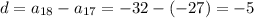 d=a_{18}-a_{17}=-32-(-27)=-5