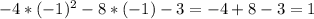 -4*(-1)^2-8*(-1)-3= -4+8-3=1