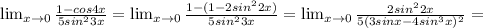 \lim_{x \to 0} \frac{1-cos4x}{5sin^{2}3x} = \lim_{x \to 0} \frac{1-(1-2sin^{2}2x)}{5sin^{2}3x} = \lim_{x \to 0} \frac{2sin^{2}2x}{5(3sinx-4sin^{3}x)^2} =