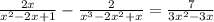 \frac{2x}{x^2-2x+1}-\frac{2}{x^3-2x^2+x}=\frac{7}{3x^2-3x}