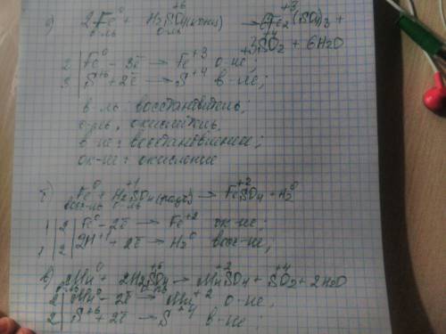 Fe+h2so4(конц)- fe+h2so4(разб)- mn+h2so4(конц)- hg+h2so4(конц)- составить овр и уровнять ! !