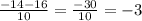 \frac{-14-16}{10} = \frac{-30}{10} = -3