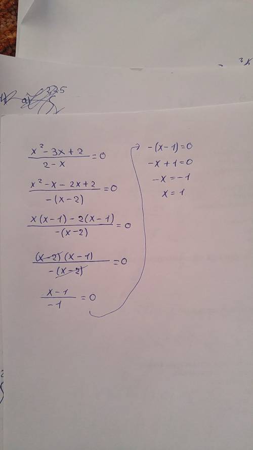 Дробное рациональное уравнение x^2-3x+2 =0 2-x