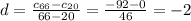 d= \frac{c_{66}-c_{20}}{66-20} = \frac{-92-0}{46} =-2