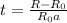 t= \frac{R- R_{0}}{ R_{0}a}