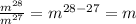 \frac{m^{28}}{m^{27}} =m^{28-27}=m