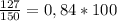 \frac{127}{150} = 0,84*100