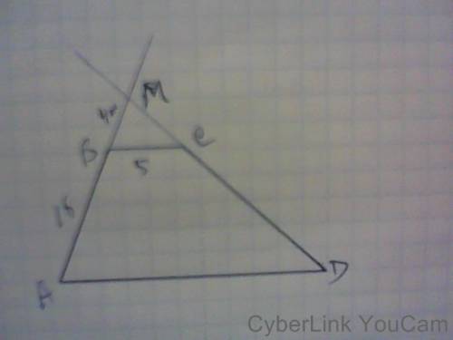 Продолжение боковых сторон ав и сд трапеции авсд пересекаются в точке м.меньшее основание вс трапеци