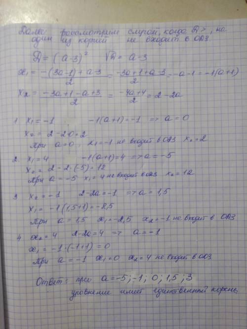 Найдите все значения параметра а, при которых уравнение имеет елинственное решение.[tex]\frac{x^{2}+