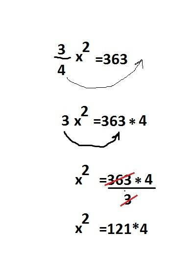 Акак получилось из: 3/4x^2=363 вот это: x^2=121*4