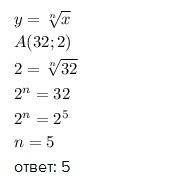 Найдите n, зная, что график функции y= проходит через точку: a(32; 2)