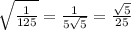 \sqrt{ \frac{1}{125}} = \frac{1}{ 5\sqrt{5}} = \frac{ \sqrt{5} }{25}