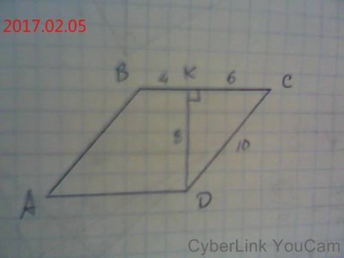 Вромбе abcd из вершины тупого угла d к стороне bc проведена перпендикуляр dk.bk=4 см,kc=6см.вычислит