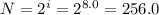 N = 2^i = 2^{8.0} = 256.0