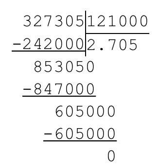 Метод решения 327,305 разделить на 121