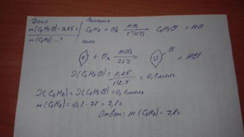 При взаимодействии бензола с хлором в присутствии хлорида алюминия получили хлорбензол массой 11,25г