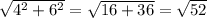 \sqrt{4^2+6^2}= \sqrt{16+36} = \sqrt{52}