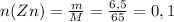 n(Zn)= \frac{m}{M}= \frac{6,5}{65}=0,1