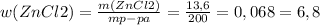 w(ZnCl2)= \frac{m(ZnCl2)}{m p-pa}= \frac{13,6}{200}=0,068=6,8%