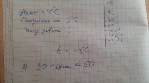 1) утром температура воздуха была 2°с . температура снизилось на 5°c . чему равна температура воздух